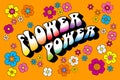 Flower power lettering surrounded by numerous and colorful hippie flowers Royalty Free Stock Photo