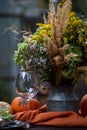 Flowerrs in the vase at the served table Royalty Free Stock Photo