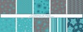 Flowers & Stars Set of 10 Simple Seamless Patterns in Blue & Earthy Brown Color Royalty Free Stock Photo