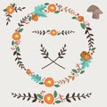 Flowers Acorn And Leaves Forest Illustrated Wreath Design Elements Set