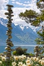 Flowers against mountains and lake Geneva from the Embankment in Montreux