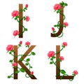 Flowers alphabet with red roses