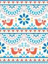 Mexican folk art vector seamless pattern with birds and flowers, textile or fabric print design inspired by traditional art form M Royalty Free Stock Photo