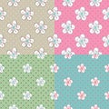 Flowers Apple or cherry,polka dot.Set of seamless