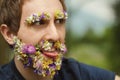 Flowers as beard, playful physicist-inspired expression