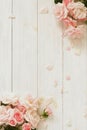 Flowers background. Bouquet of beautiful pink roses on white wooden background. Royalty Free Stock Photo