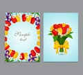 Flowers background, bouquet tulips. Vector template design of flyer, brochure