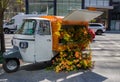 Flowers background -Italian car with flowers. summer time. Royalty Free Stock Photo