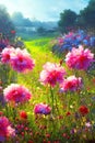 Flowers background with multicolored bouquet of summer flowers with vivid intense colors. Generative Ai