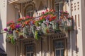 Flowers on the balcony of a luxury house in a classic style Royalty Free Stock Photo