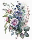 Flowers, berries and leaves watercolor illustration Royalty Free Stock Photo