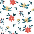 Flowers and berries seamless pattern. Creative floral texture. Blooming. Great for fabric, textile. Hand draw Vector illustration Royalty Free Stock Photo