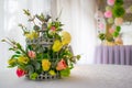 Flowers in birds cage on white table decoration Royalty Free Stock Photo