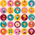 Flowers, birds, mushrooms & snails characters circles pattern Royalty Free Stock Photo