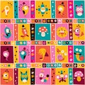 Flowers, birds, mushrooms & snails cute characters nature pattern Royalty Free Stock Photo