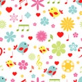 Flowers birds and music notes seamless pattern Royalty Free Stock Photo