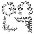 Flowers in black, corners vector set Royalty Free Stock Photo