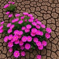 flowers bloom on the dried soil. Concept - healing the Earth