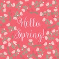 Hello Spring! White flowers on red background - vector illustration Royalty Free Stock Photo