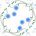 Flowers blue flax and butterflies, seamless pattern. Royalty Free Stock Photo