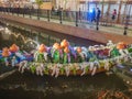 Flowers Boat in Loi krathong Festival on Khlong Ong Ang Canal at bangkok city thailand.