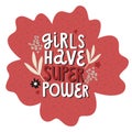 Flowers bouquet, lettering girls power, vector hand drawing greeting card template