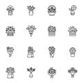 Flowers bouquet line icons set Royalty Free Stock Photo