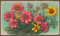 Flowers Bouquet On Old Vintage Postcard, Generative AI Illustration
