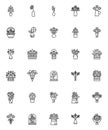 Flowers bouquets line icons set