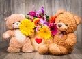 Flowers in the box and teddy bears