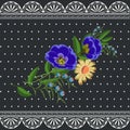 Flowers Branch Composition With Polka Dots Background And Lace. Daisy, Primroses, Berries.