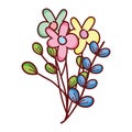 Flowers branches leaves decoration cartoon isolated icon design Royalty Free Stock Photo
