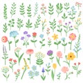 Flowers and branches summer spring set vector Royalty Free Stock Photo