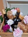 Flowers bread and redwine Royalty Free Stock Photo