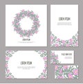 Flowers, buds and leaves of wild rose on branch isolated. Wedding template sketch, card, booklet and brochure.