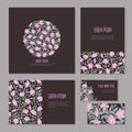Flowers, buds and leaves of wild rose on branch isolated. Wedding template sketch, card, booklet and brochure.