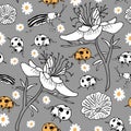 Flowers and Bugs-Garden Life seamless repeat pattern