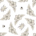 Flowers and bugs seamless pattern Royalty Free Stock Photo