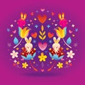 Flowers, bunnies, hearts love illustration