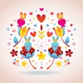 Flowers, bunnies, hearts love illustration