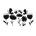 Flowers and butterflies, black silhouette for your design Royalty Free Stock Photo