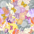 Flowers and butterflies graphic multicolored floral background. Perfect for greeting cards and invitations of the