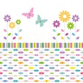 Flowers and butterflies greeting card on colorful ellipses abstract background