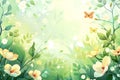 Flowers and Butterflies Painting on Green Background Royalty Free Stock Photo