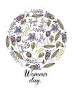 Flowers and butterflies and the words women`s day