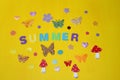 Flowers butterflies on a yellow warm bright summer sun flowers Royalty Free Stock Photo