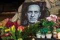 Flowers and candles laid at spontaneous memorial for Russian opposition leader Alexei Navalny