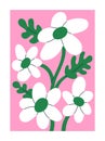 Flowers card, interior poster. Modern botanical wall art, vertical placard with blooming summer floral plants, blossomed