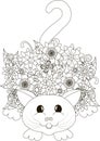 Flowers cat, coloring page anti-stress