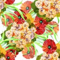 Yellow Chamomiles Bouquet with Poppies of Watercolor. Floral Seamless Pattern. Royalty Free Stock Photo